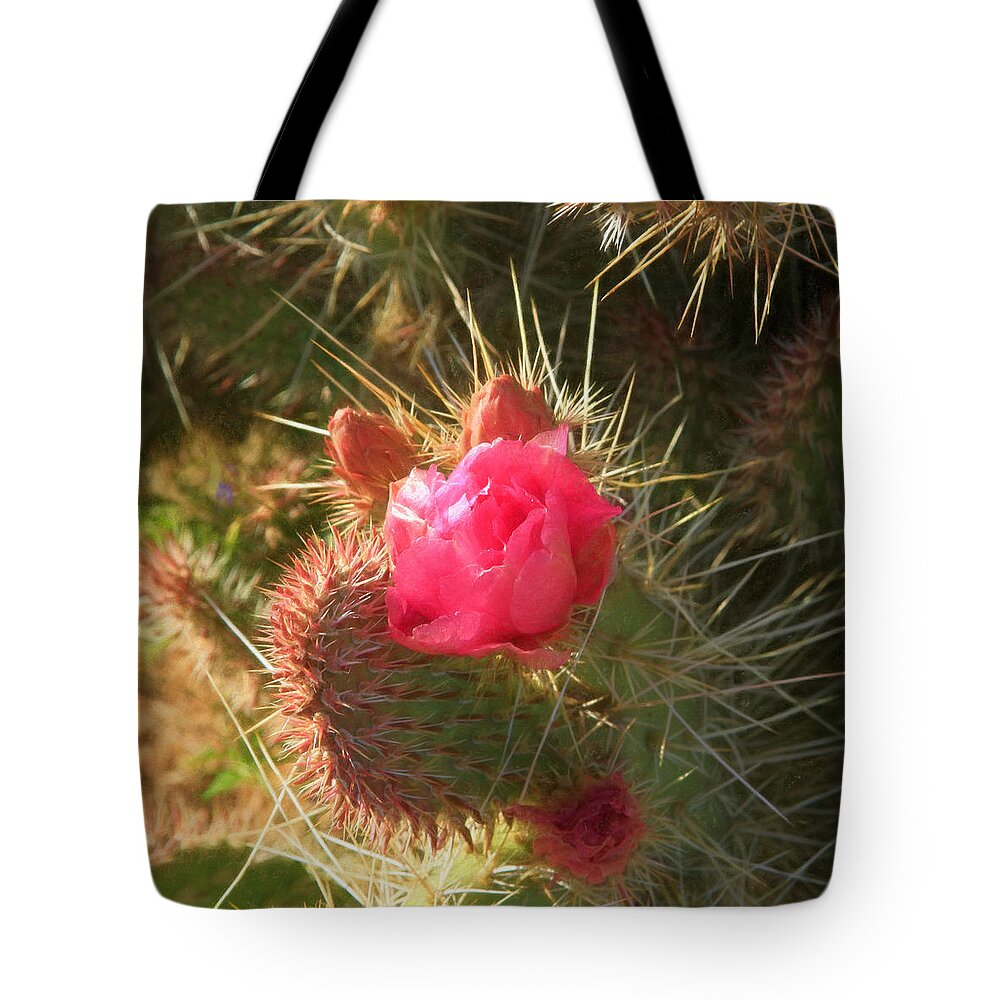 Pink Budding Prickly Pear Tote Bag featuring the photograph Pink Budding Prickly Pear by Bonnie Follett