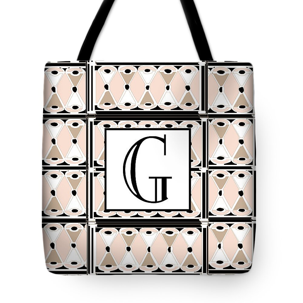 Art Deco Tote Bag featuring the digital art Pink Champagne Deco Monogram G by Cecely Bloom