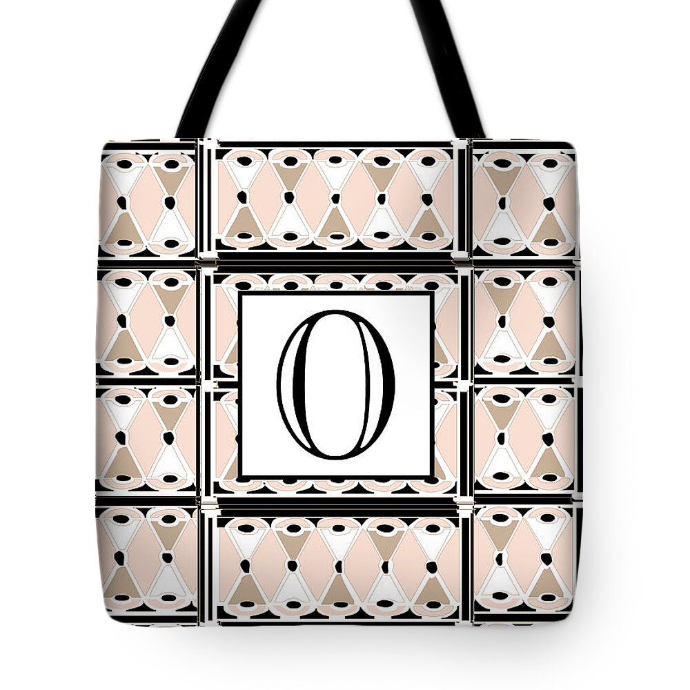Art Deco Tote Bag featuring the digital art Pink Champagne Deco Monogram O by Cecely Bloom