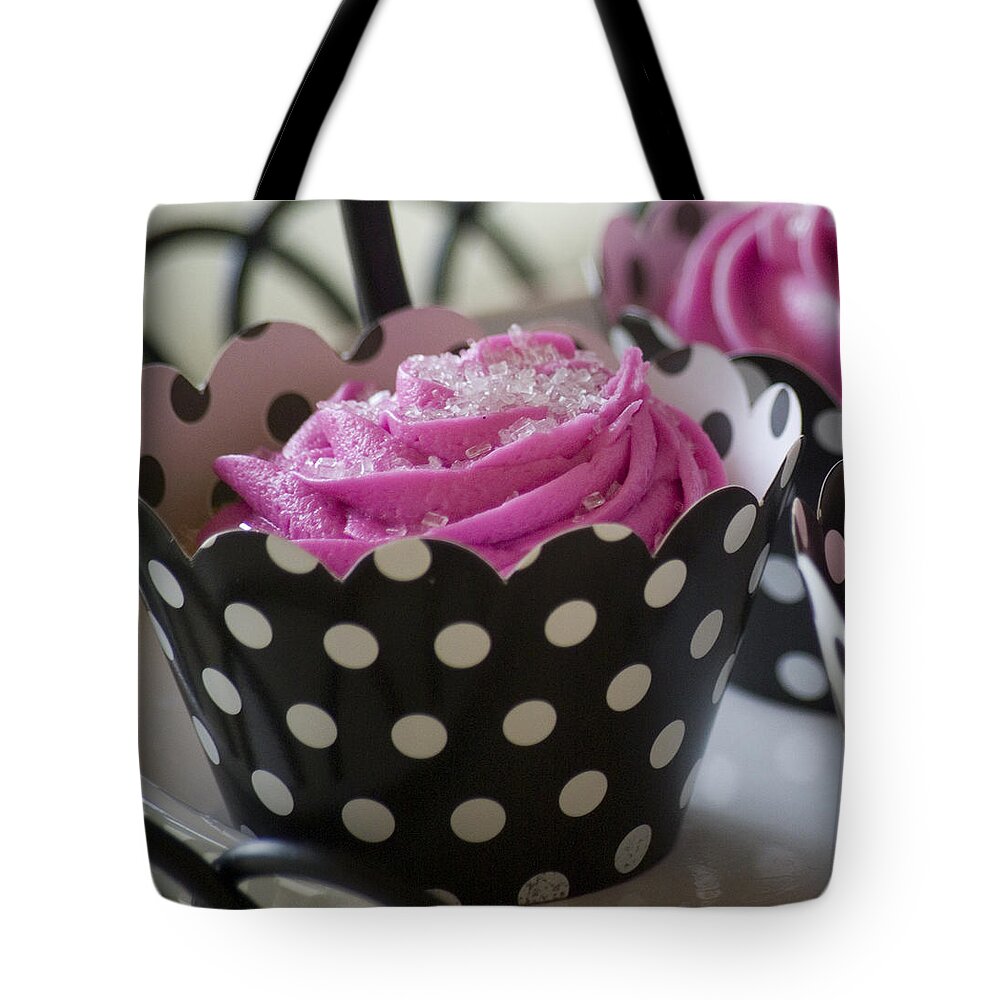 Pink Tote Bag featuring the photograph Pink cupcake by Jim And Emily Bush