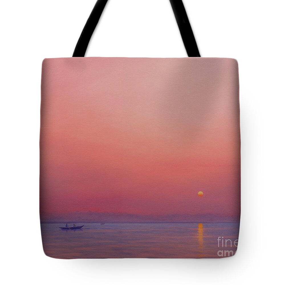 Ganges Tote Bag featuring the painting Pink Dawn on The Ganges by Derek Hare