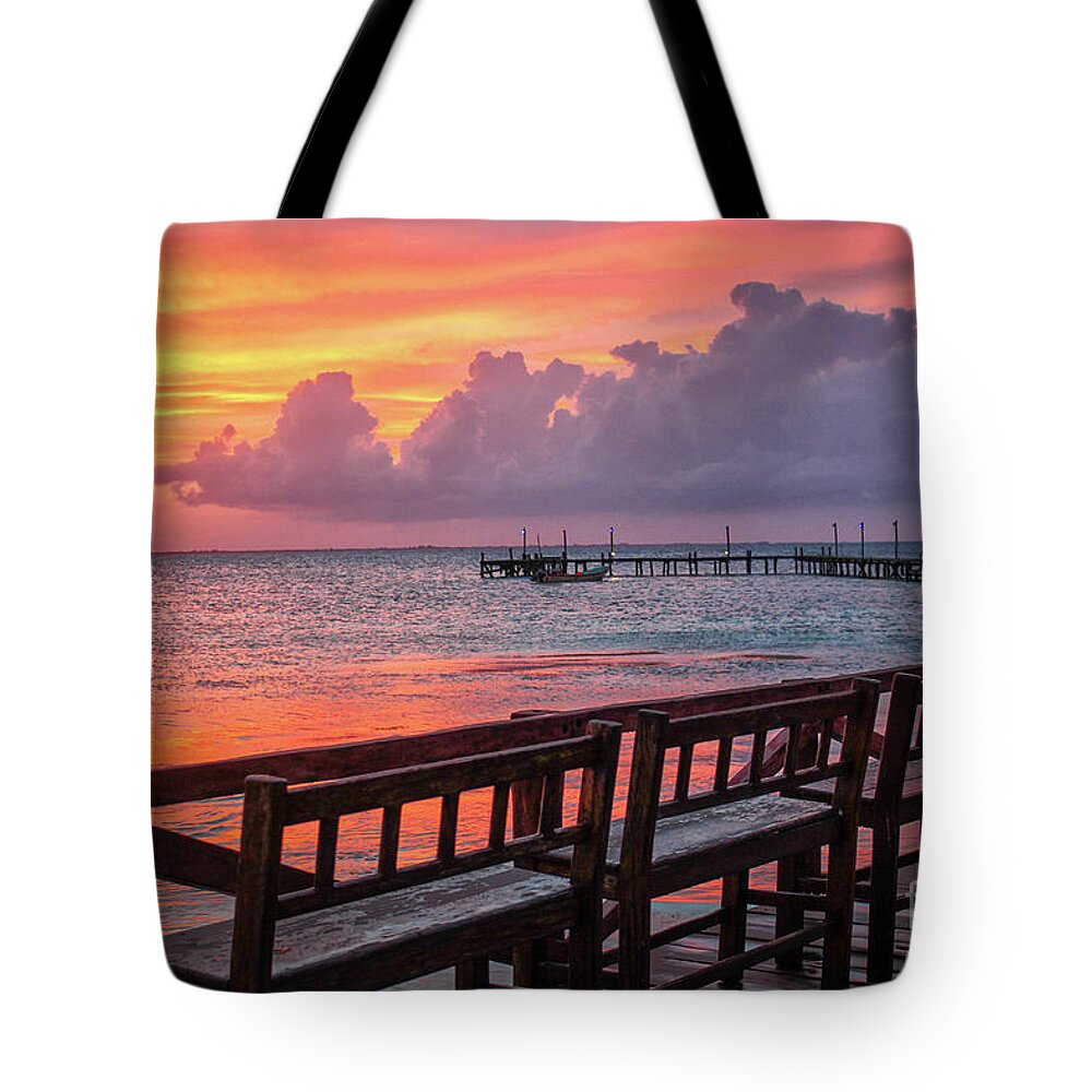 Sunset Tote Bag featuring the photograph Pink Fire Sunset by Becqi Sherman