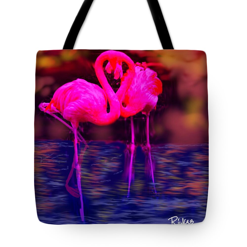 Pink Flamingos Tote Bag featuring the digital art Pink Flamingos by Serenity Studio Art