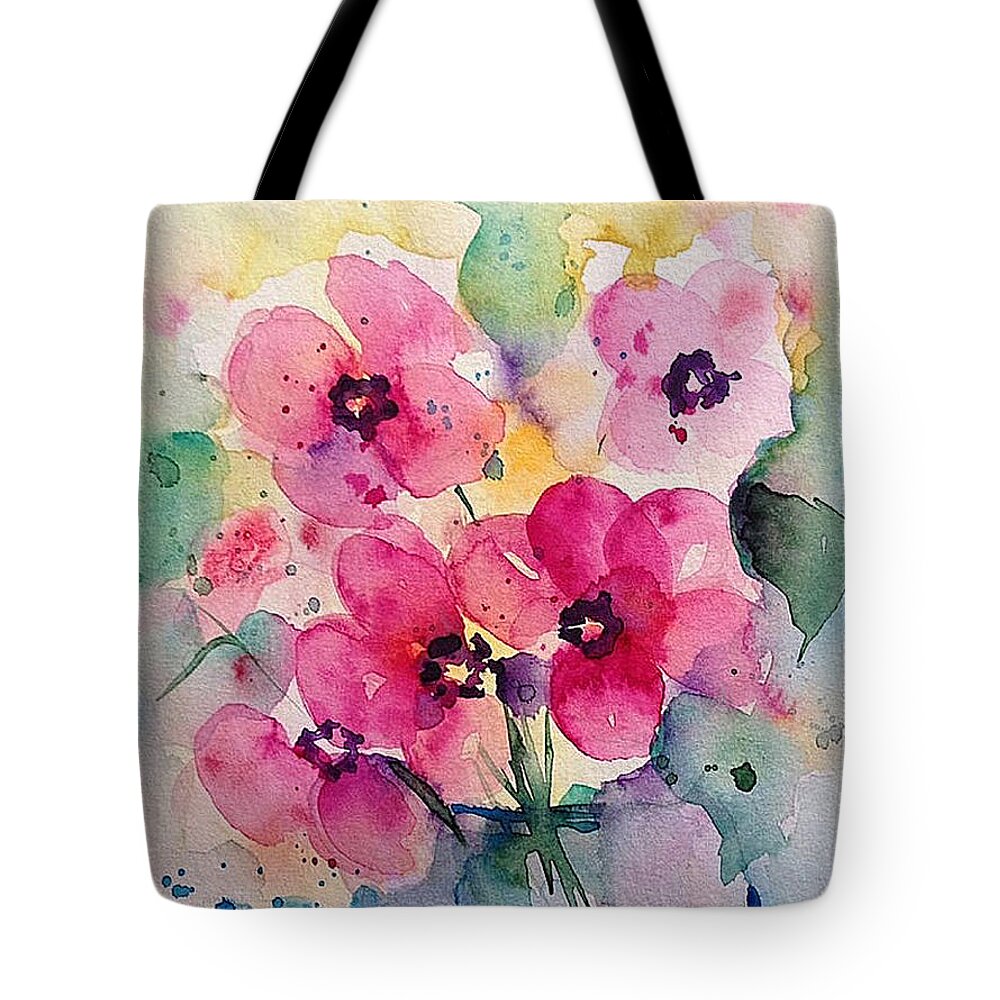 Pink Flowers Tote Bag featuring the painting pink Flowers 3 by Britta Zehm