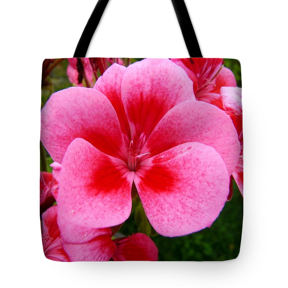 Plant Tote Bag featuring the photograph Pink Geranium Blossom by Valerie Ornstein