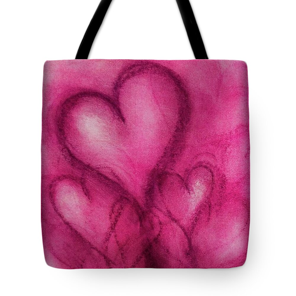 Pink Hearts Tote Bag featuring the drawing Pink Hearts by Marian Lonzetta