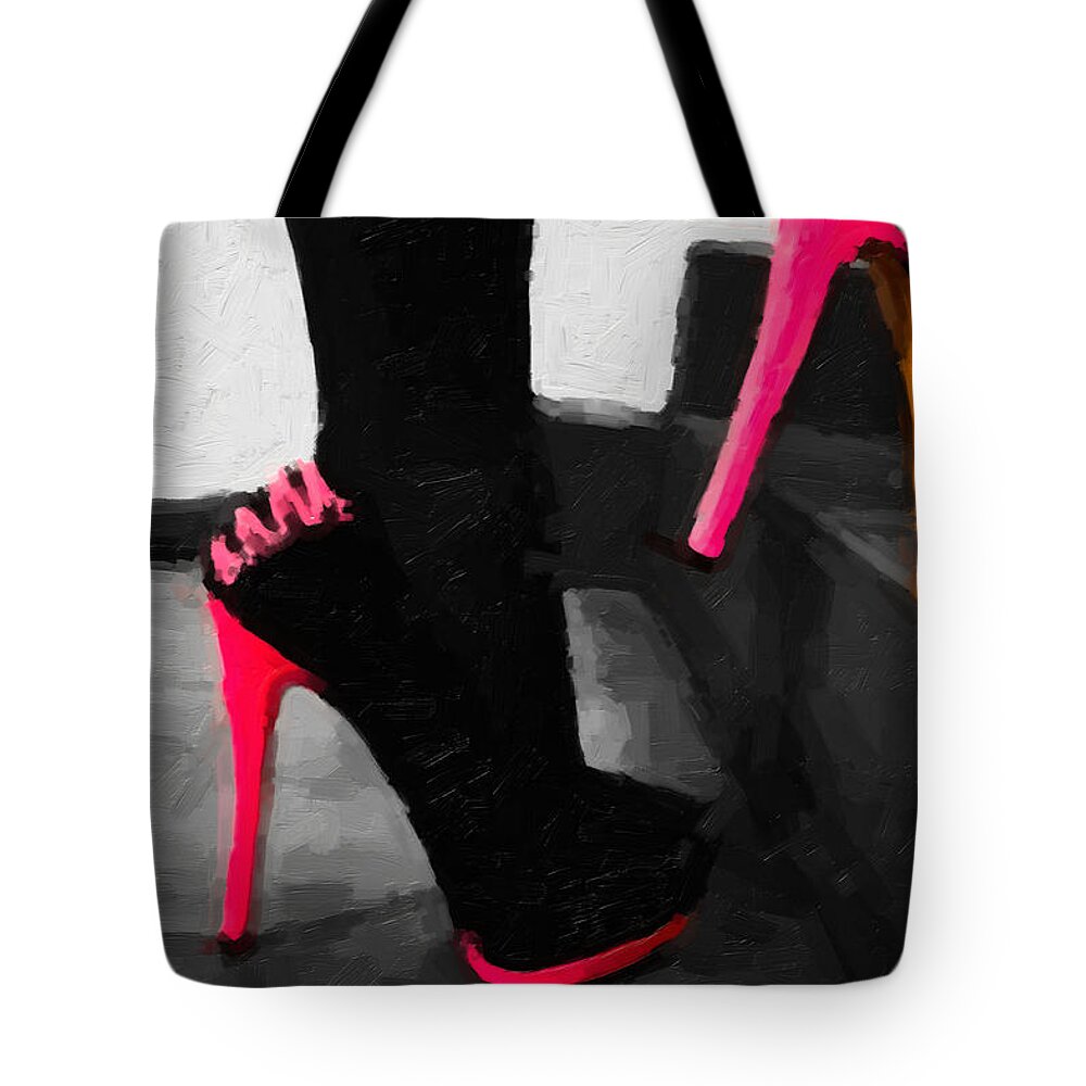 hey Tote Bag featuring the digital art Pink heels by Serge Averbukh