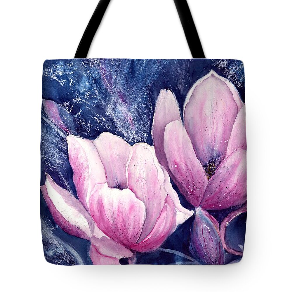 Beautiful Flowers Tote Bag featuring the painting Pink Magnolia Flowers by Sabina Von Arx