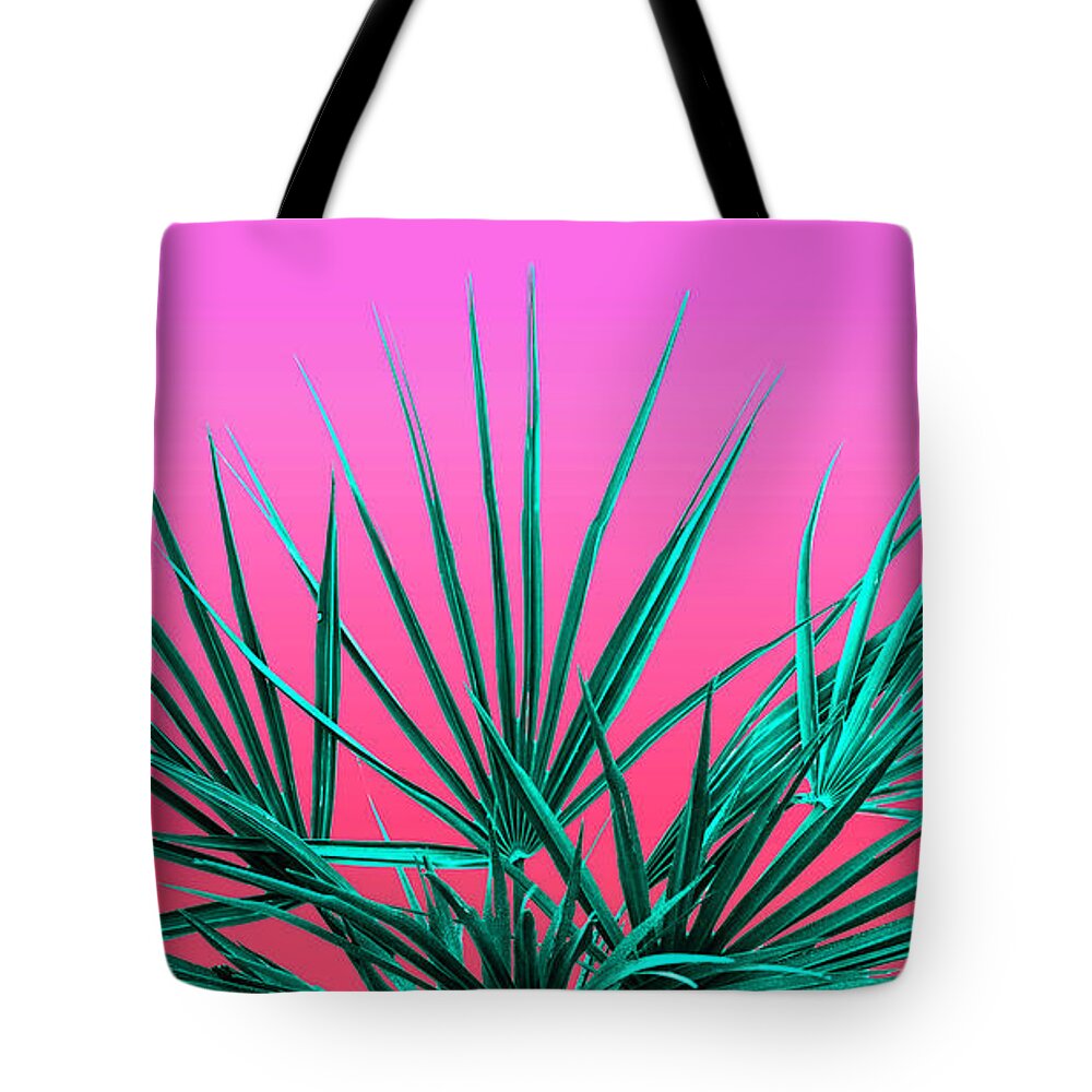 Vaporwave Tote Bag featuring the photograph Pink Palm Life - Miami Vaporwave by Jennifer Walsh