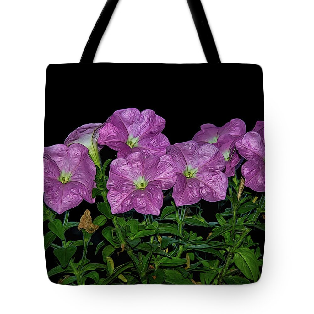 Flower Tote Bag featuring the photograph Pink Petunia On Black by Cathy Kovarik