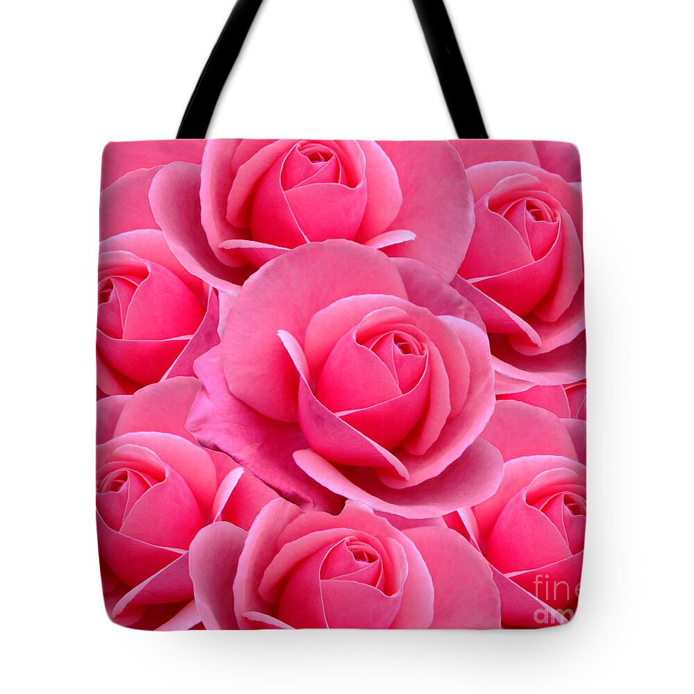 Abstract Tote Bag featuring the digital art Pink Pink Roses by Julia Underwood