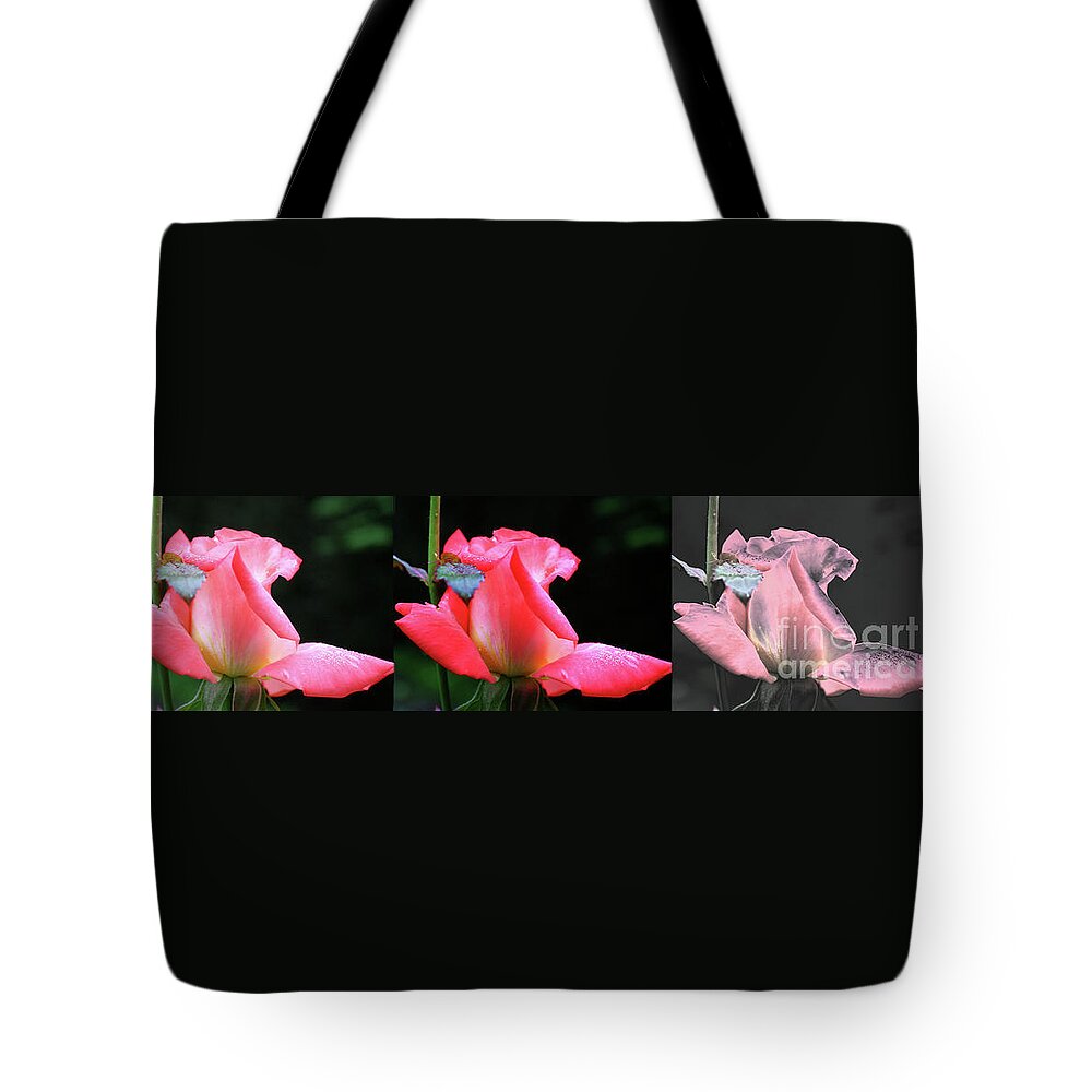 Flower Tote Bag featuring the photograph Pink Rosebud Collage by Smilin Eyes Treasures