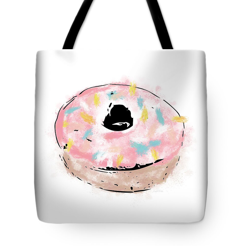 Donut Tote Bag featuring the mixed media Pink Sprinkle Donut- Art by Linda Woods by Linda Woods