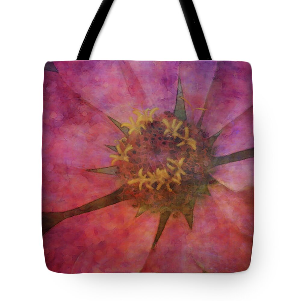 Impressionist Tote Bag featuring the photograph Pink Zinnia 2397 IDP_2 by Steven Ward