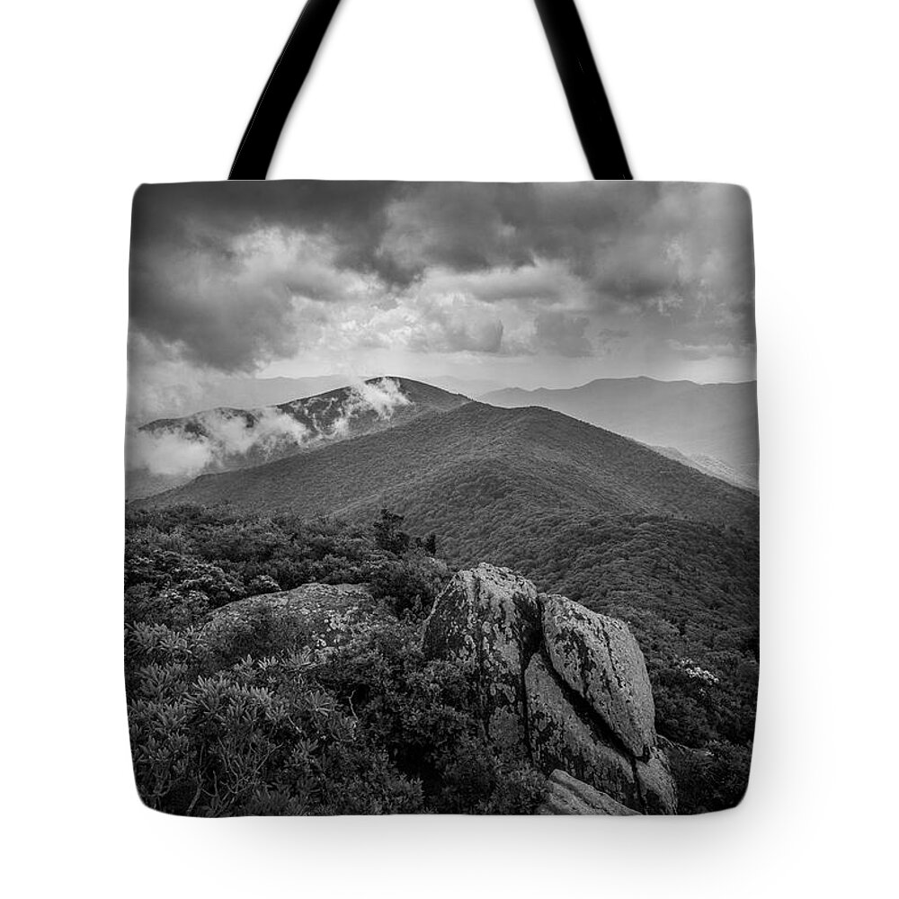 Asheville Tote Bag featuring the photograph Pinnacle-BW by Joye Ardyn Durham