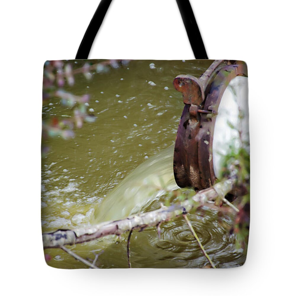 Pipe Tote Bag featuring the photograph Pipe and Water by Gina O'Brien