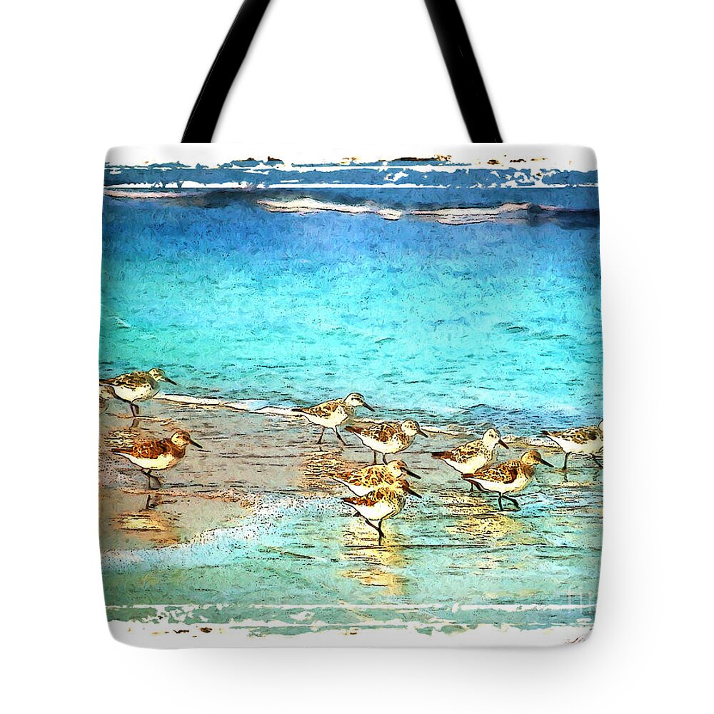 Sand Pipers Tote Bag featuring the digital art Pipers run by Linda Olsen