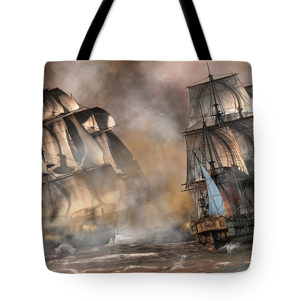 Pirate Battle Tote Bag featuring the digital art Pirate Battle by Daniel Eskridge