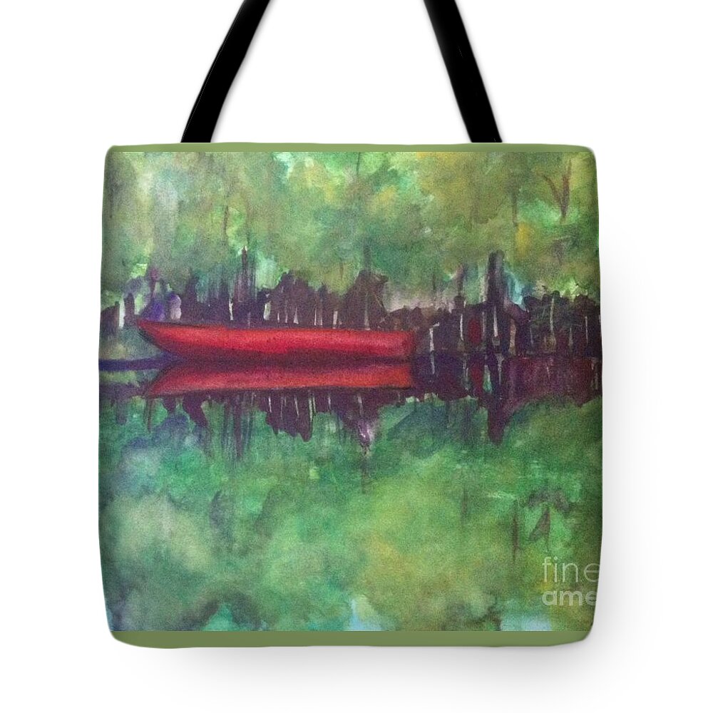 Boat Tote Bag featuring the painting Pirogue on Bayou Lafourche by Beverly Boulet