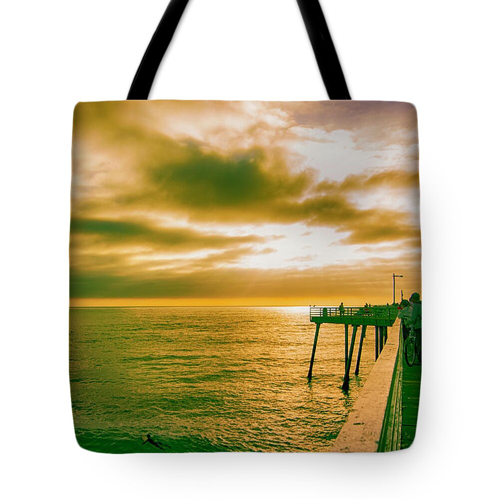 Sunset Tote Bag featuring the photograph Pismo Beach Pier by Joseph Hollingsworth
