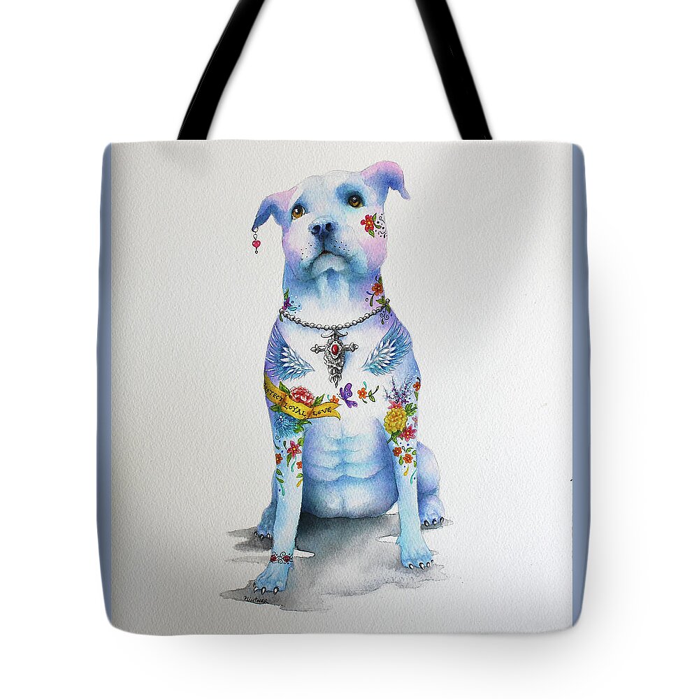 Pit Bull Art Tote Bag featuring the mixed media Pit Bull Penny Tattoo Dog by Patricia Lintner
