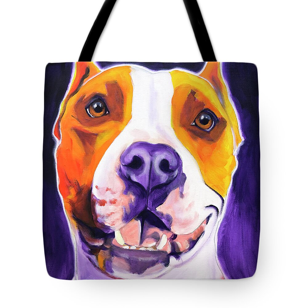 Pet Portrait Tote Bag featuring the painting Pit Bull - Rexy by Dawg Painter