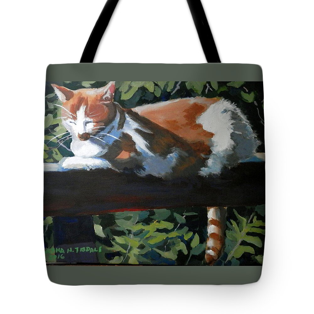 Yellow And White Cat Tote Bag featuring the painting Piti by Martha Tisdale