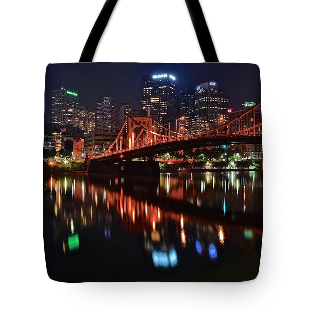 Pittsburgh Tote Bag featuring the photograph Pittsburgh Lights by Frozen in Time Fine Art Photography