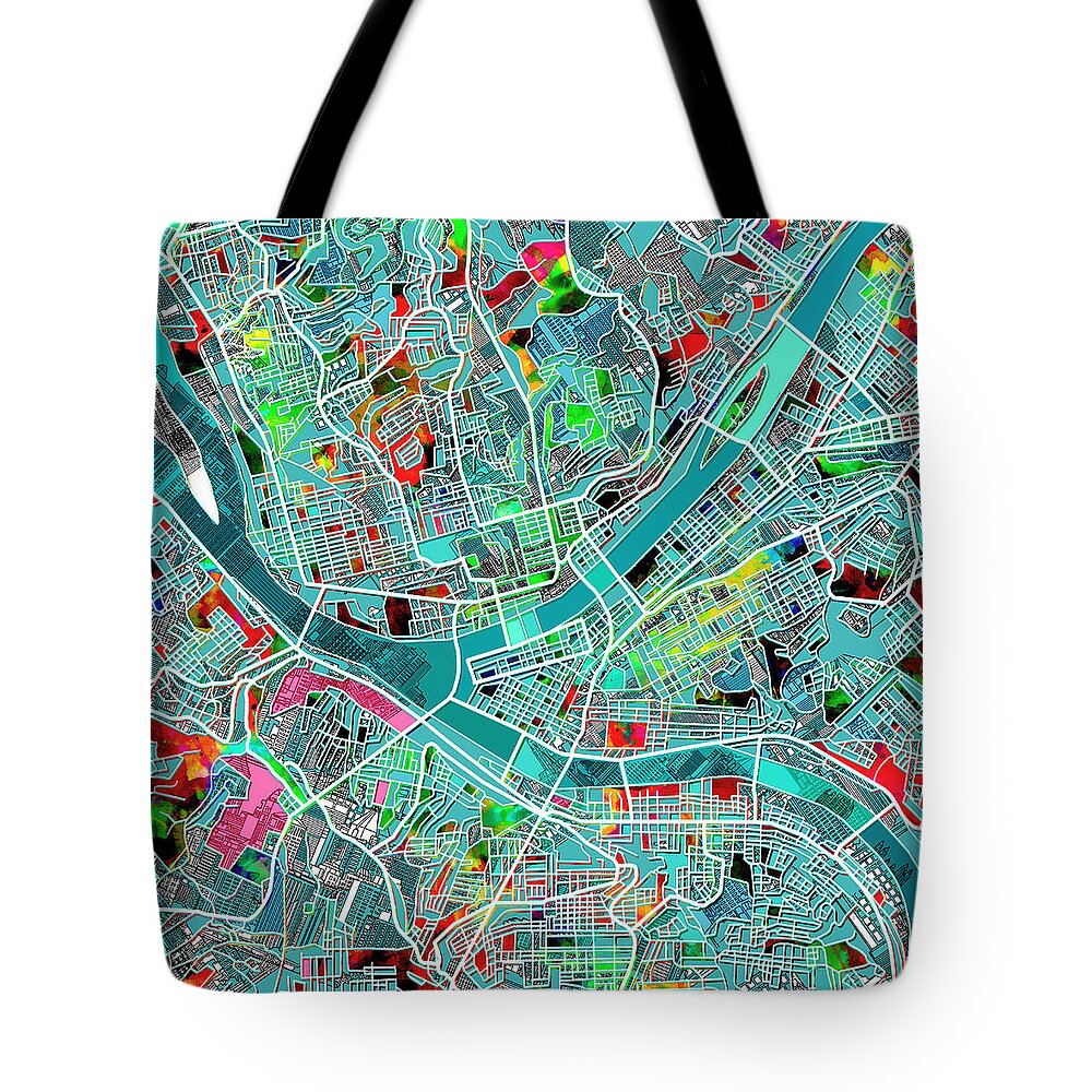 Pittsburgh Tote Bag featuring the painting Pittsburgh map watercolor 4 by Bekim M