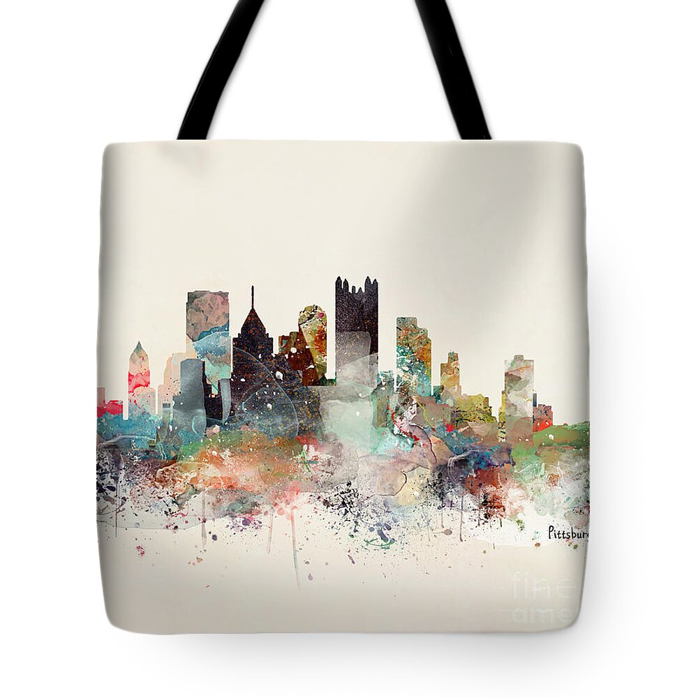 Pittsburgh Tote Bag featuring the painting Pittsburgh Pennsylvania Skyline by Bri Buckley