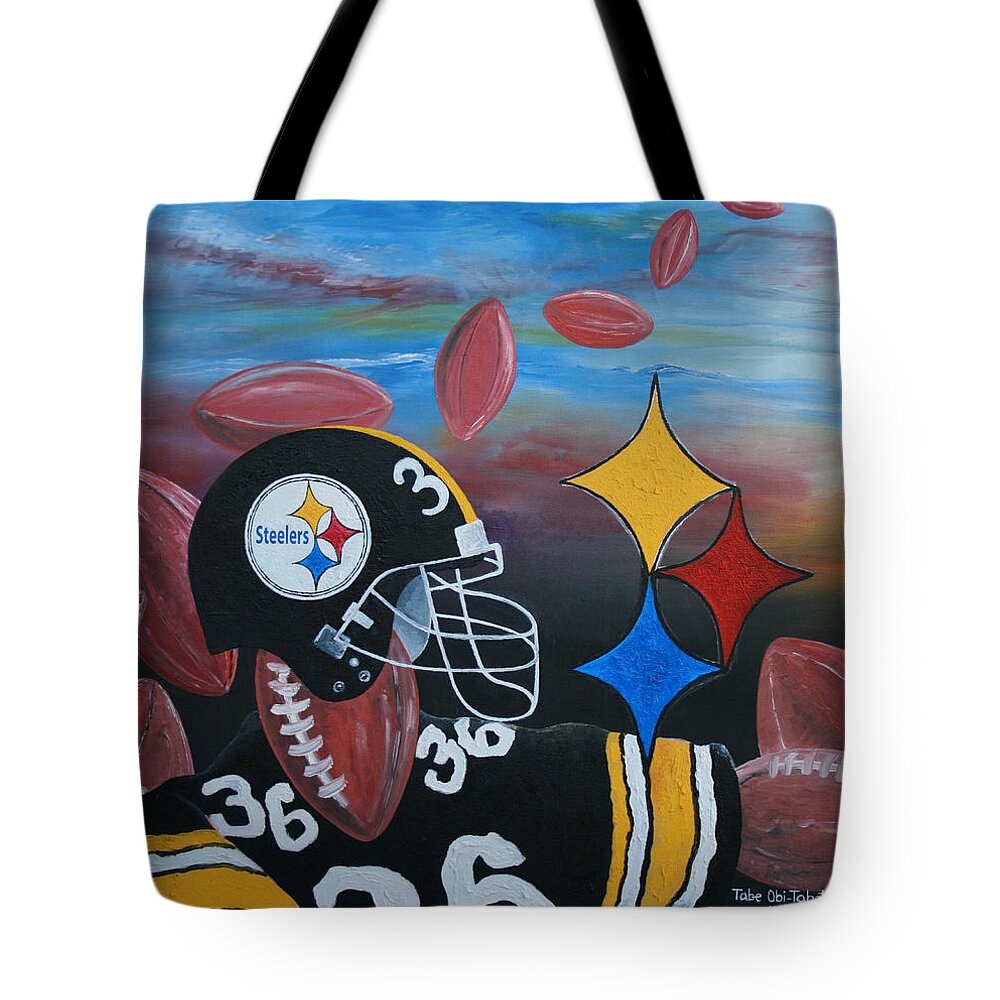 Pittsteelers Tote Bag featuring the painting PittSteelers by Obi-Tabot Tabe