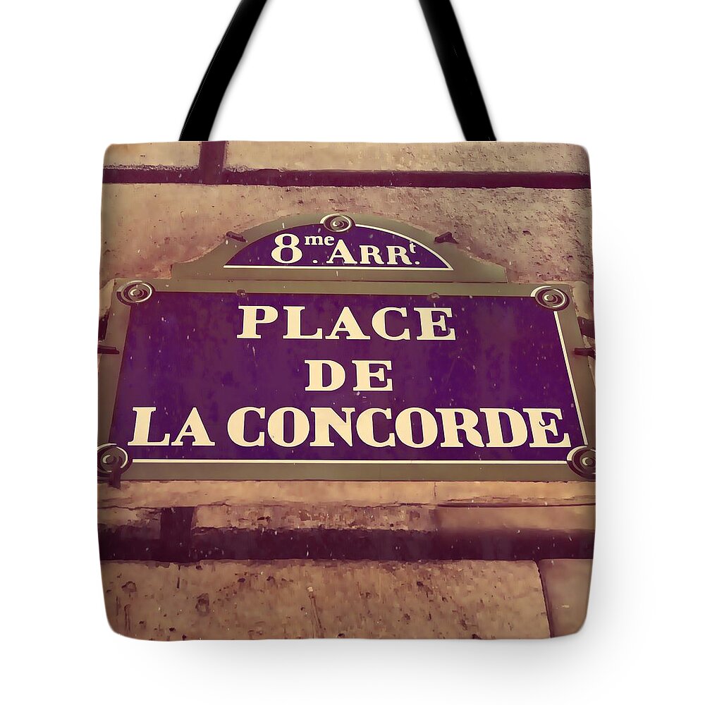 Street Sign Tote Bag featuring the photograph Place de la Concorde Sign by Aurella FollowMyFrench
