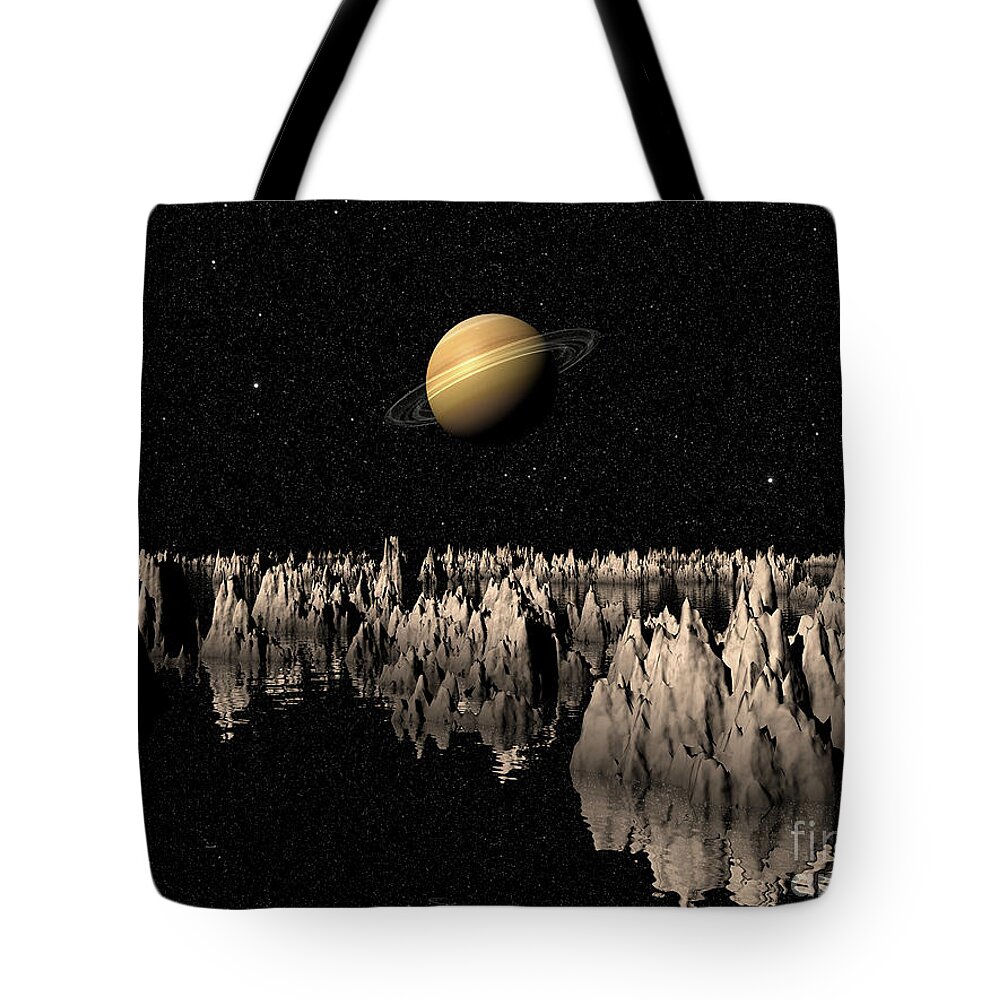 Saturn Tote Bag featuring the digital art Planet Saturn by Phil Perkins