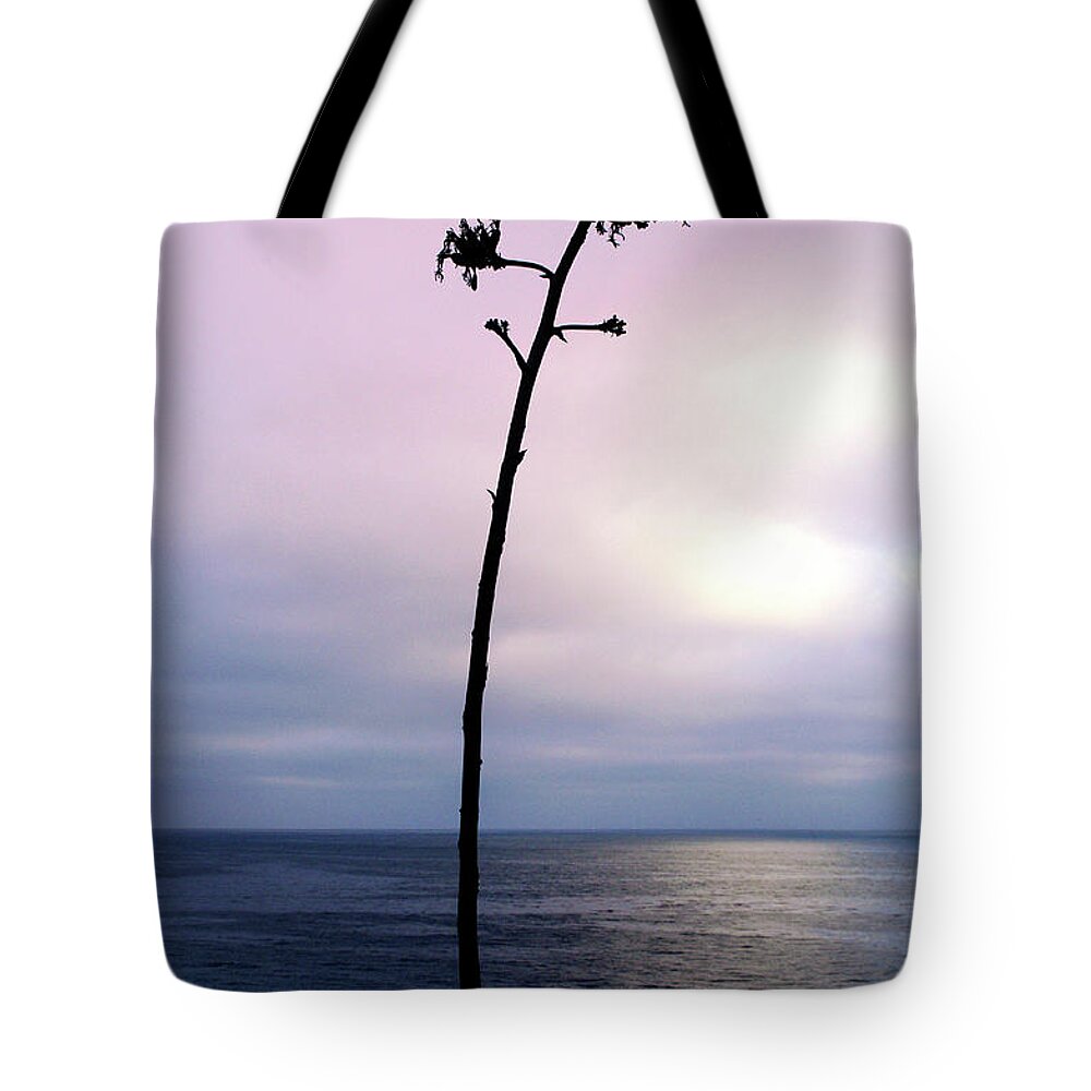 Ocean Tote Bag featuring the photograph Plant Silhouette over Ocean by Mariola Bitner