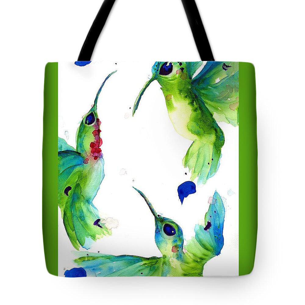 Hummingbirds Tote Bag featuring the painting Playful Hummers by Dawn Derman