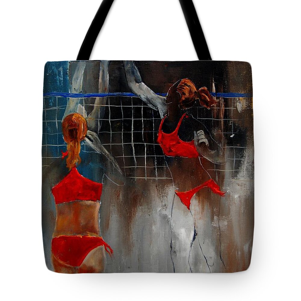Sport Tote Bag featuring the painting Playing Volley by Pol Ledent