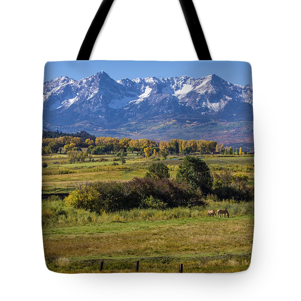 Horses Tote Bag featuring the photograph Pleasant Valley by Priscilla Burgers