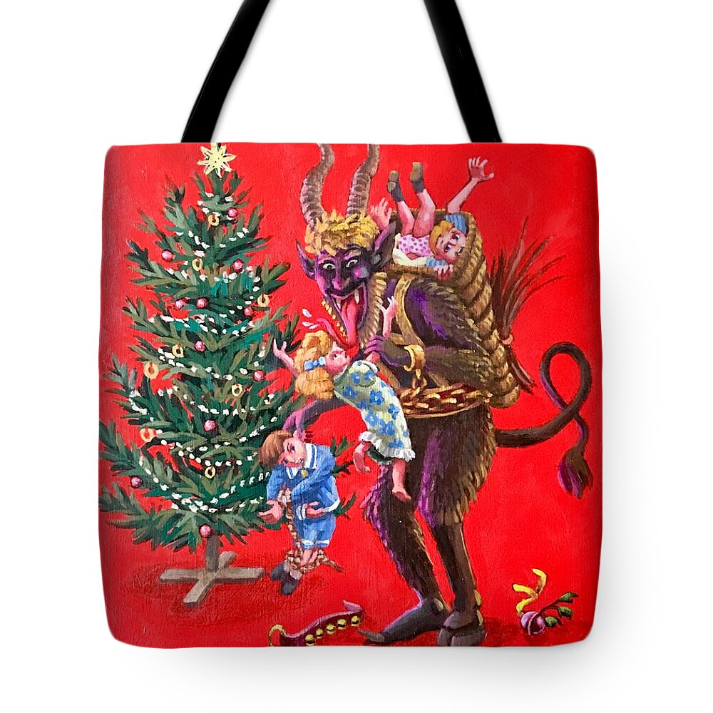 Krampus Tote Bag featuring the painting Please Be Good by Don Morgan