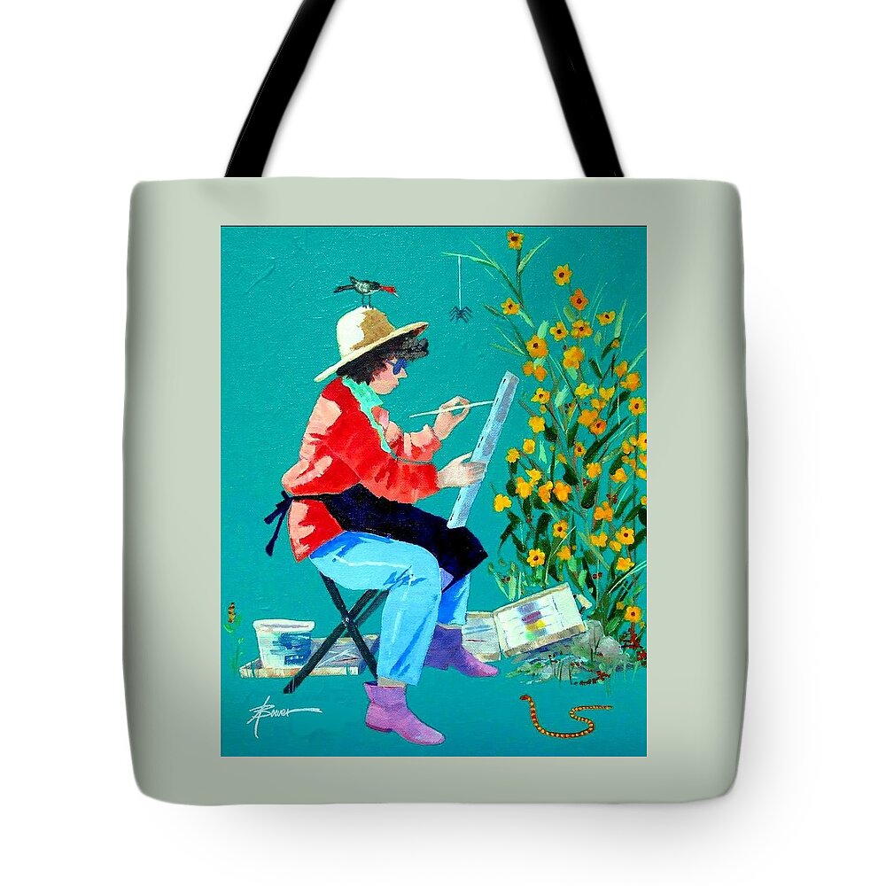 Artist At Work Tote Bag featuring the painting Plein Air Painter by Adele Bower