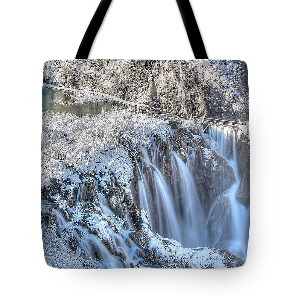 Plitvice Tote Bag featuring the photograph Plitvice Winter by Peter Kennett