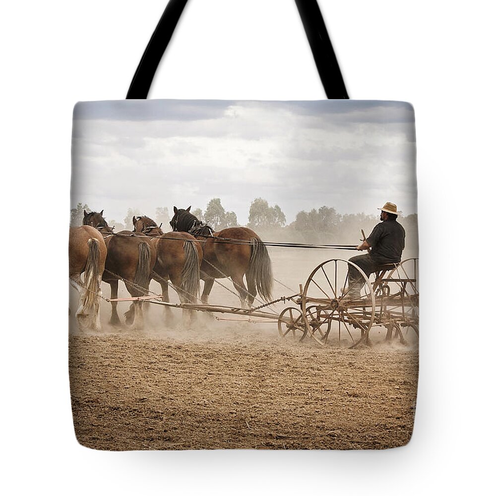 Horse Tote Bag featuring the photograph Ploughing the Field by Linda Lees