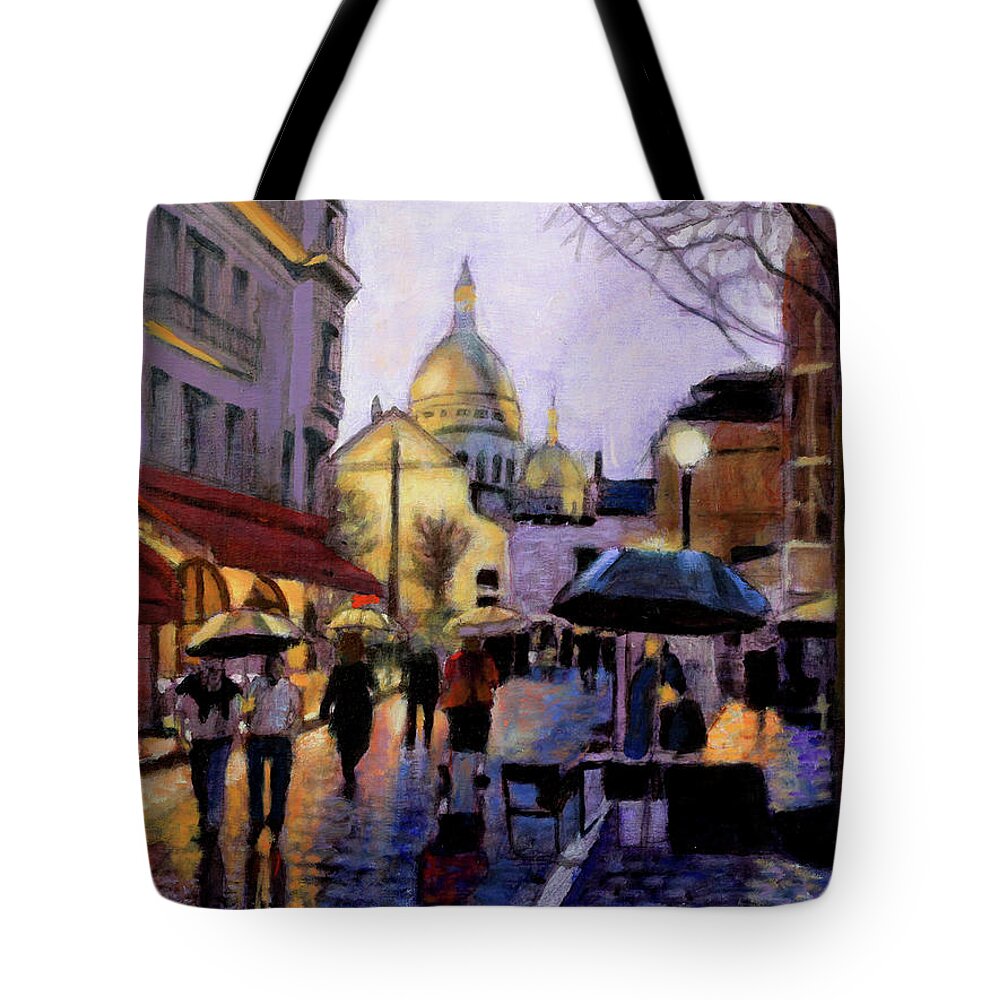 French Landscape Painting Tote Bag featuring the painting Pluie a Montmartre by David Zimmerman
