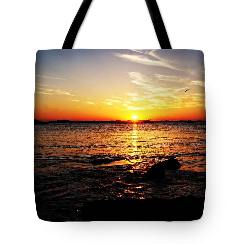 Plum Cove Tote Bag featuring the photograph Plum Cove Beach Sunset G by Joe Faherty
