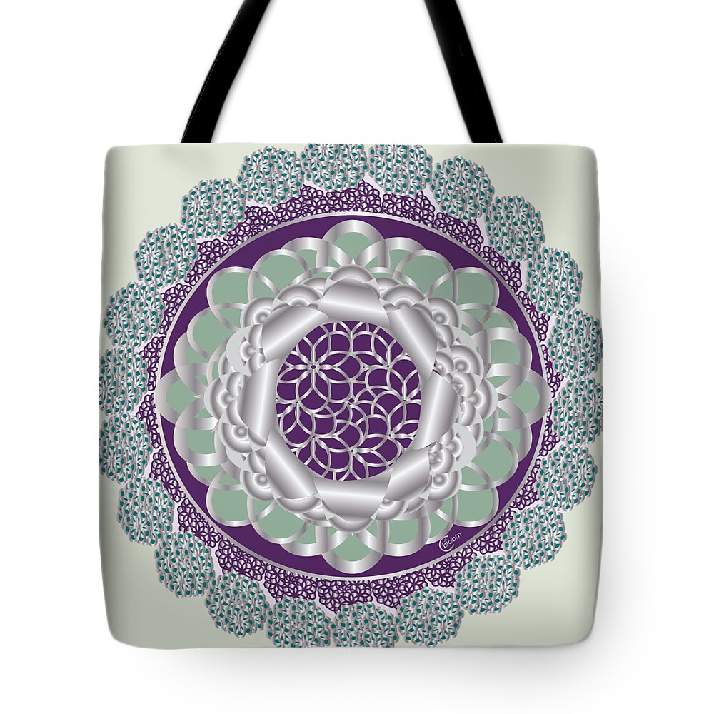 Daisy Tote Bag featuring the digital art Plum Mint Art Deco Daisy Flower by Cecely Bloom