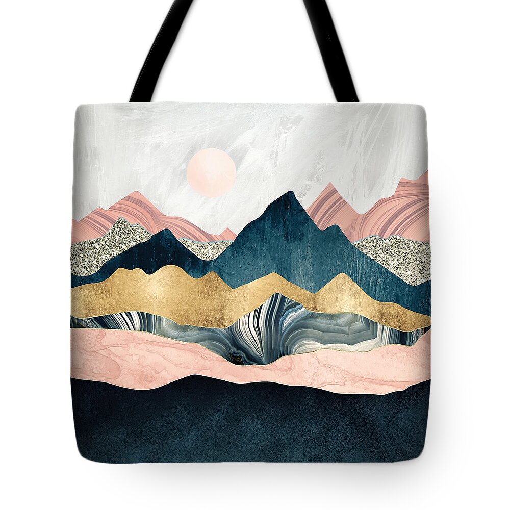 Mountains Tote Bag featuring the digital art Plush Peaks by Spacefrog Designs