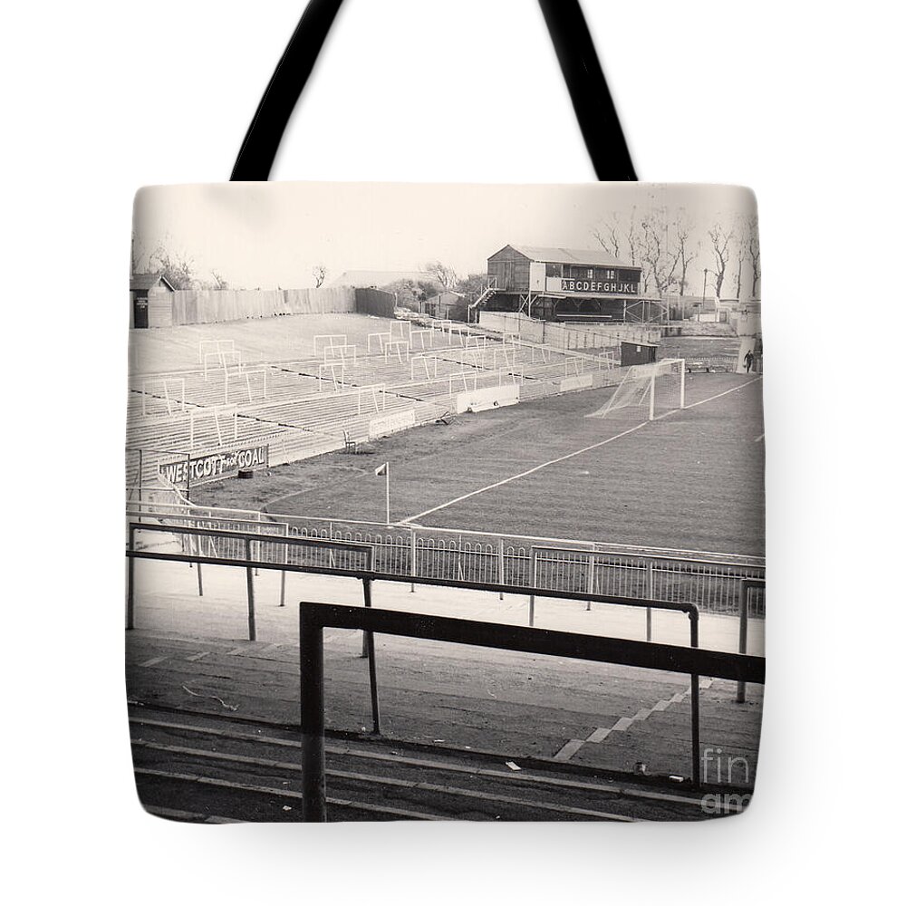  Tote Bag featuring the photograph Plymouth Argyle - Home Park -Barn Park End 1 - BW - 1960s by Legendary Football Grounds