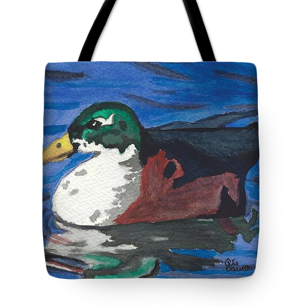 Duck Tote Bag featuring the painting Poindexter by Ali Baucom