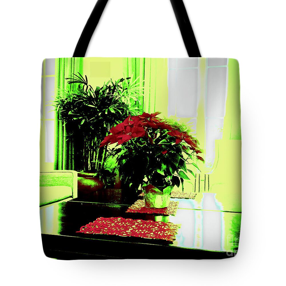 Poinsettia By Kef Tote Bag featuring the digital art Poinsettia by KEF by Karen Francis
