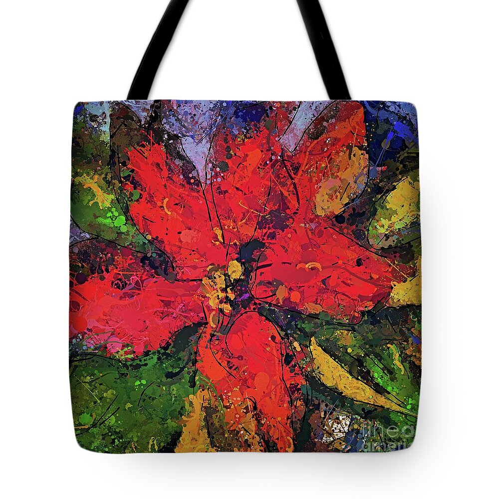 Digital Art Tote Bag featuring the painting Poinsettia Christmas Flower by Dragica Micki Fortuna