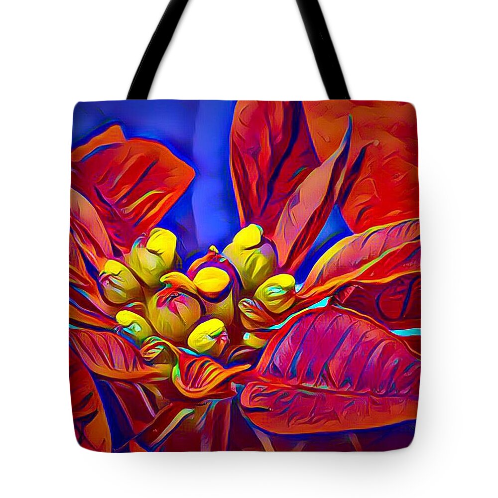 Red Poinsettia Tote Bag featuring the photograph Poinsettia Closeup by Anne Sands
